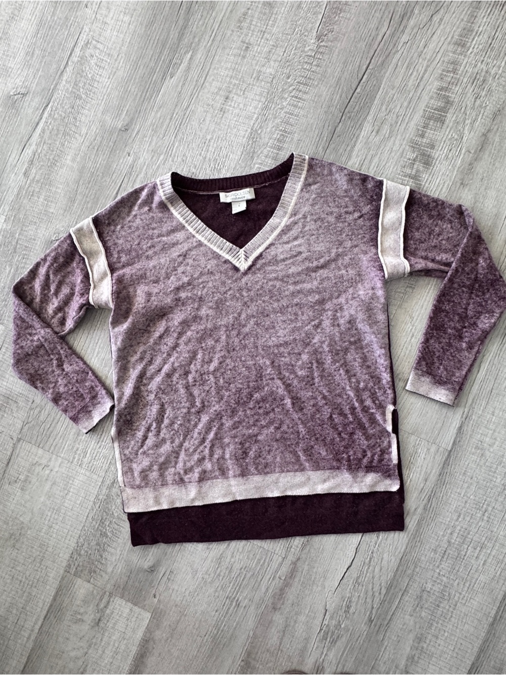 Sigrid Olsen 100% Cashmere V-Neck Colorblock Sweater Purple Mauve Size Small EUC